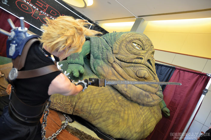 Cloud from Final Fantasy 7 and Jaba the Hutt at SoonerCon